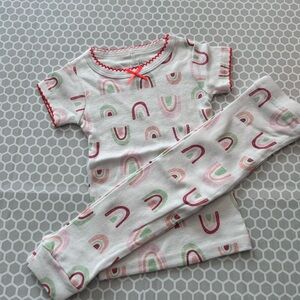 NWOT Cutie Pie White Rainbow Print Pajama Set - Pink & Green Accents.  Size 12M